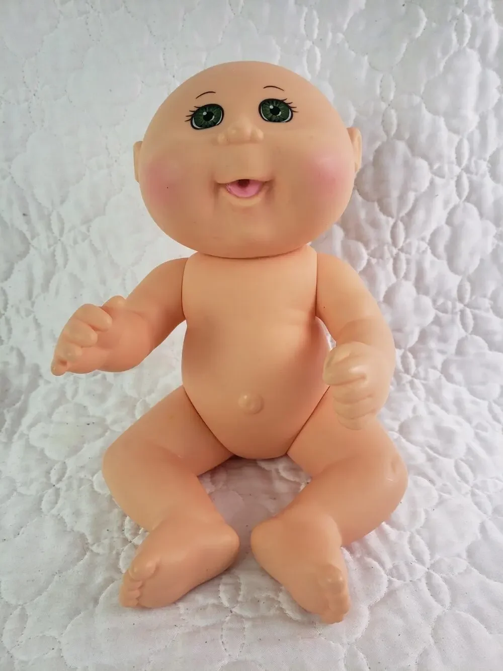 Vintage Style Cabbage Patch Kids Newborn Baby Doll Green Eyes Bald 2015